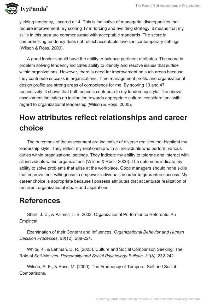 The Role of Self-Assessment in Organization. Page 3