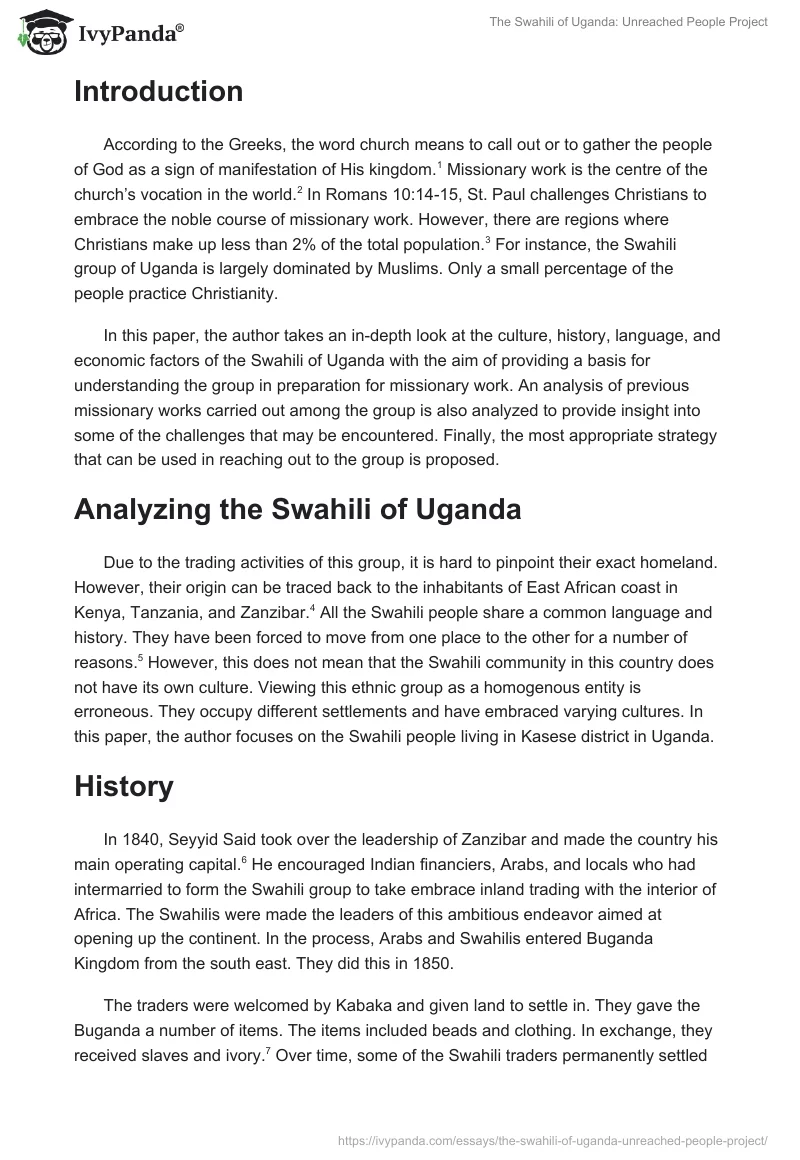 The Swahili of Uganda: Unreached People Project. Page 2