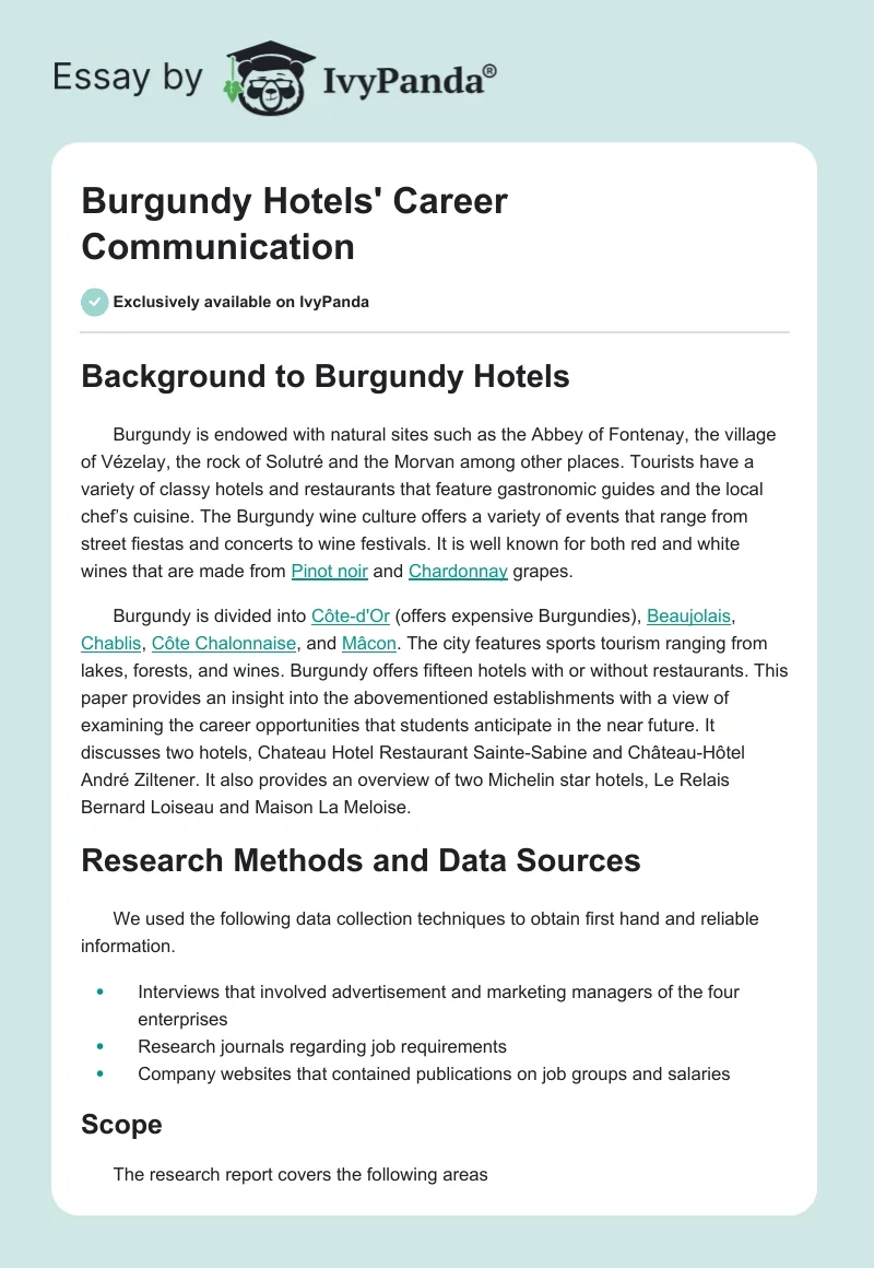 Burgundy Hotels' Career Communication. Page 1