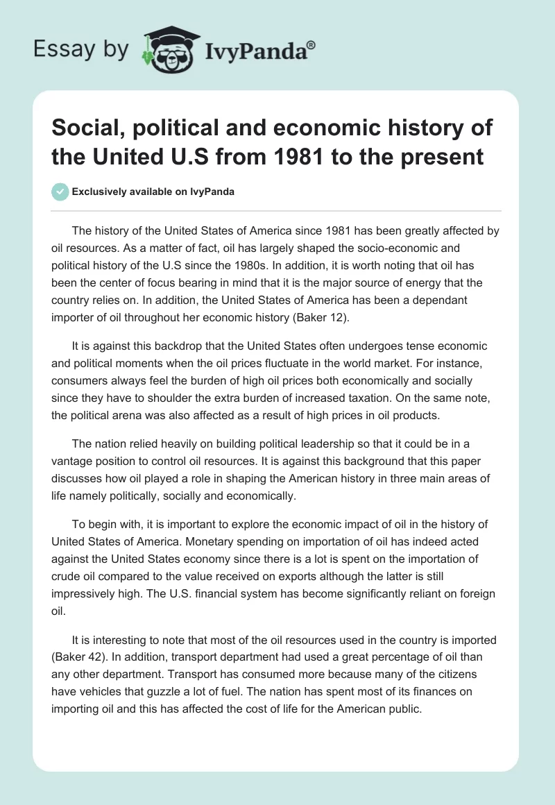 Social, political and economic history of the United U.S from 1981 to the present. Page 1