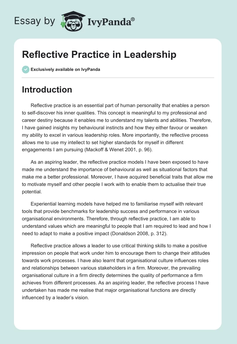 Reflective Practice in Leadership. Page 1