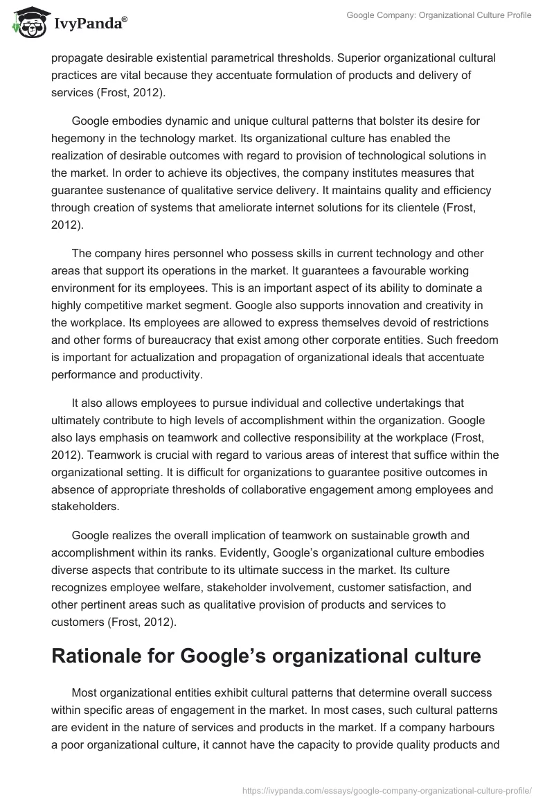 Google Company: Organizational Culture Profile. Page 2