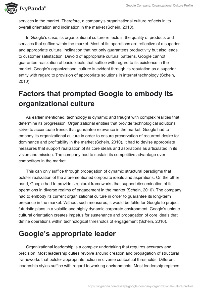 Google Company: Organizational Culture Profile. Page 3