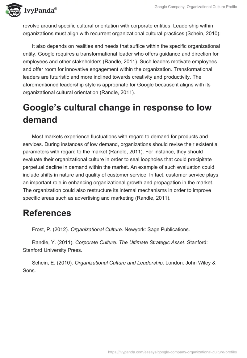 Google Company: Organizational Culture Profile. Page 4