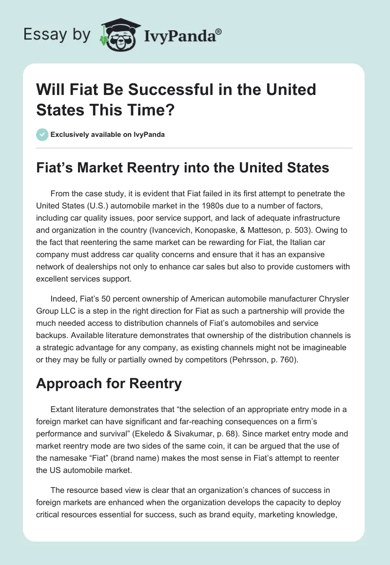Will Fiat Be Successful in the United States This Time?. Page 1