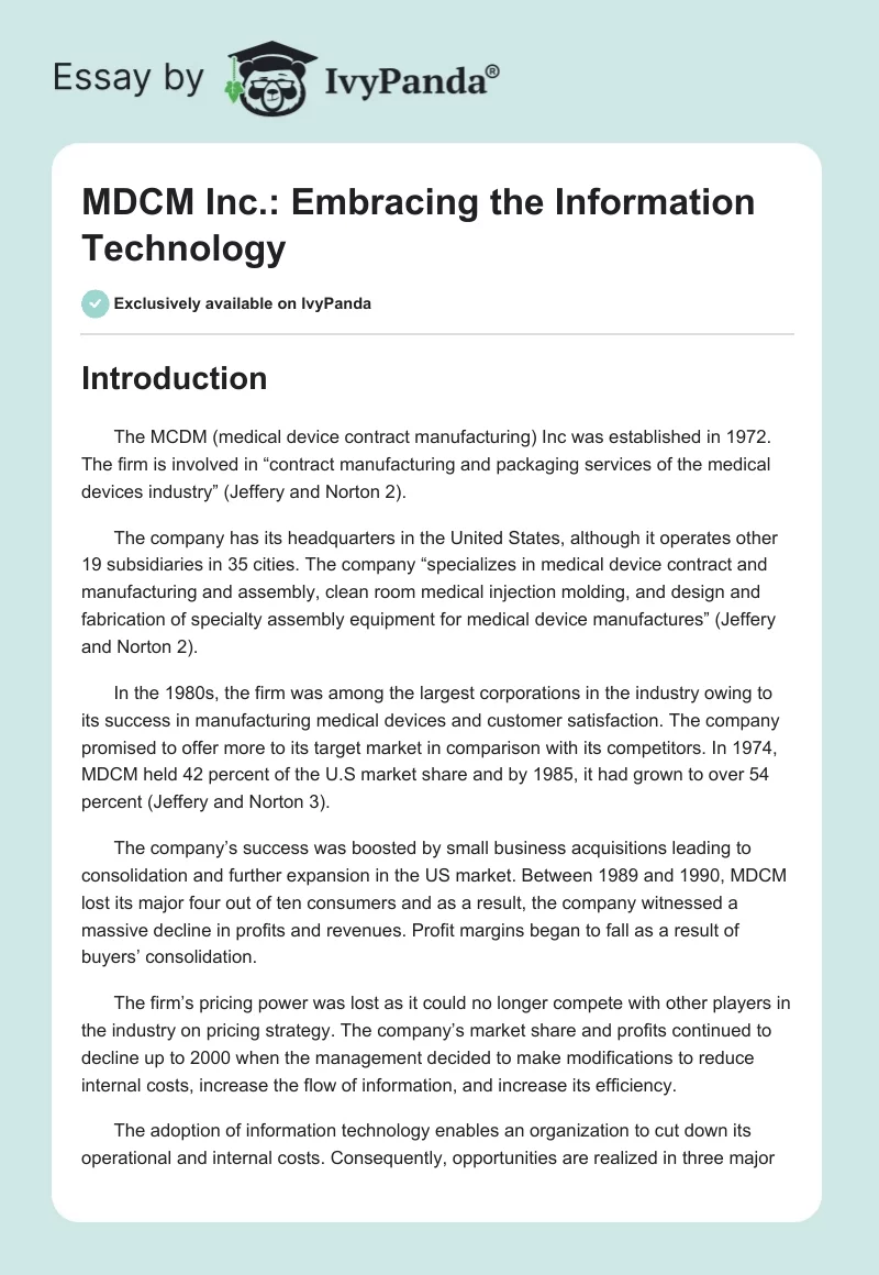 MDCM Inc.: Embracing the Information Technology. Page 1