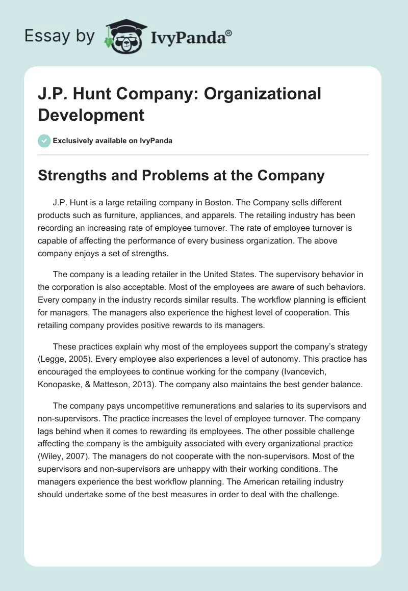 J.P. Hunt Company: Organizational Development. Page 1