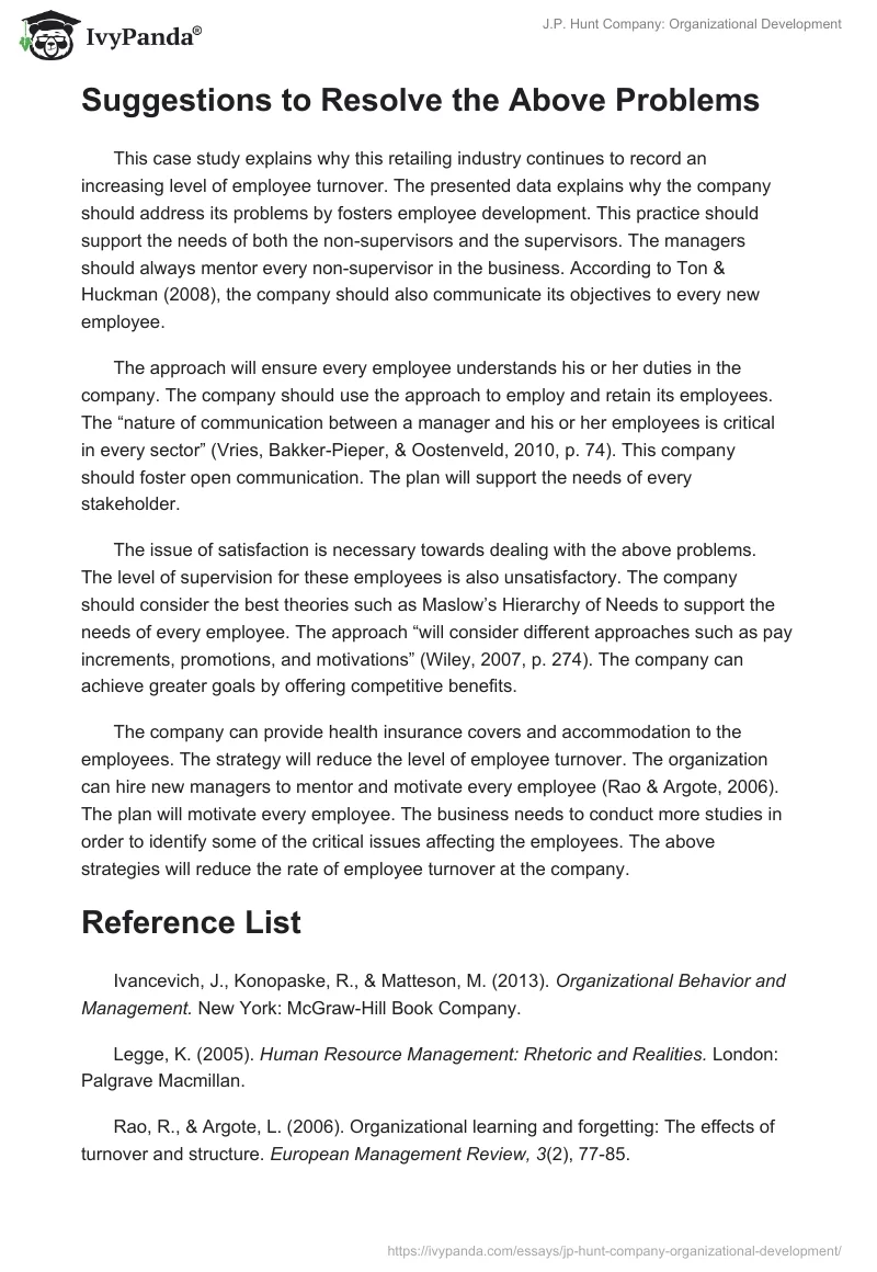 J.P. Hunt Company: Organizational Development. Page 2