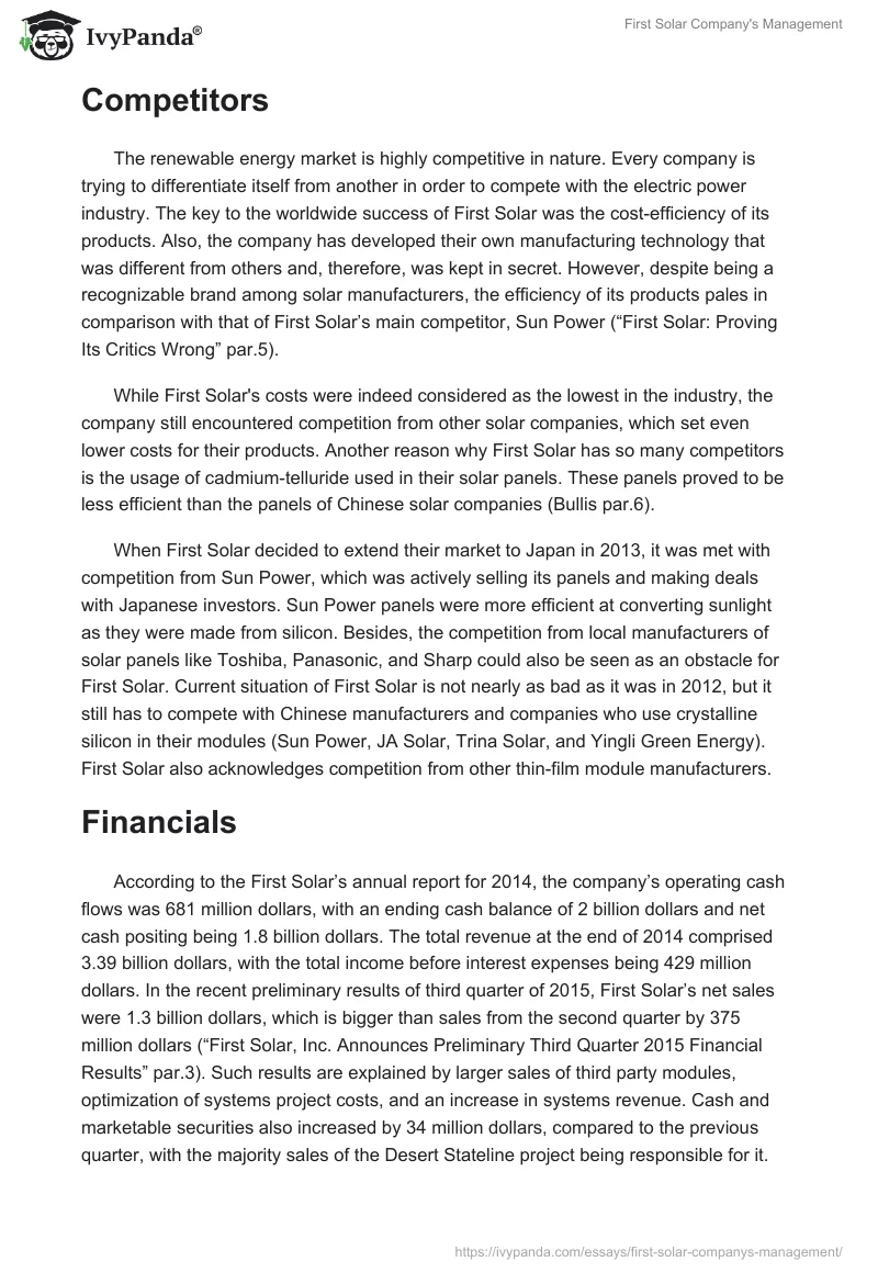 First Solar Company's Management. Page 2