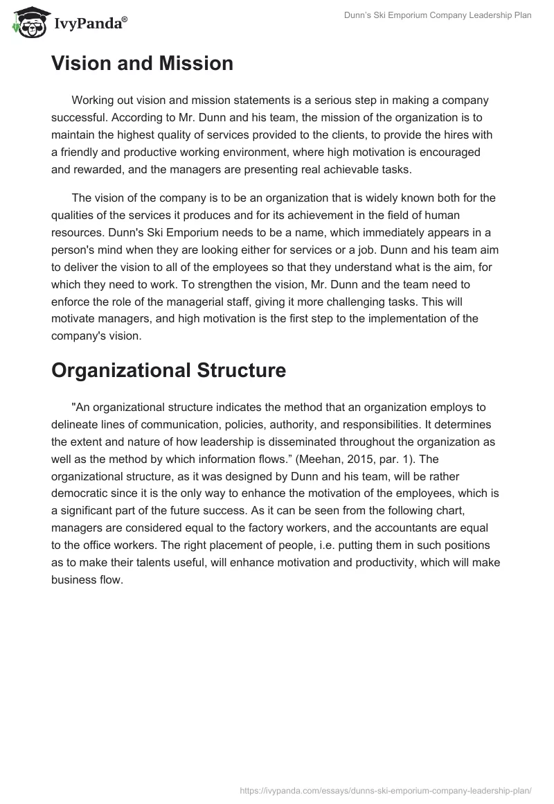 Dunn’s Ski Emporium Company Leadership Plan. Page 2