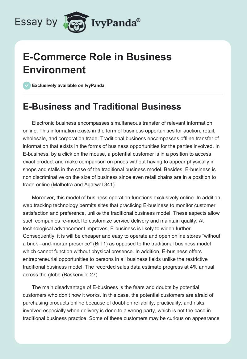 E-Commerce Role in Business Environment. Page 1