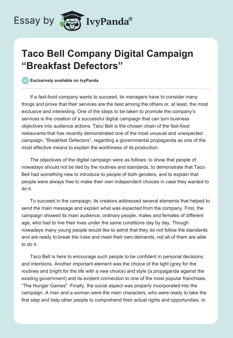 Taco Bell Company Digital Campaign “Breakfast Defectors”. Page 1