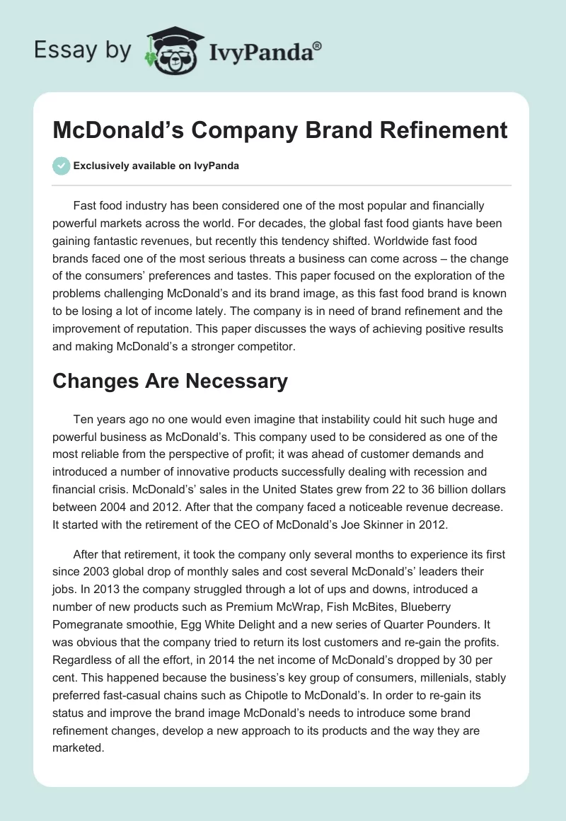 McDonald’s Company Brand Refinement. Page 1