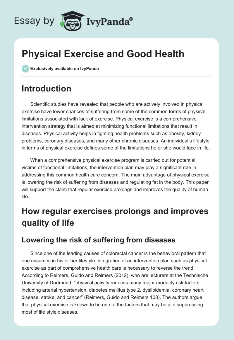 Physical Exercise and Good Health. Page 1