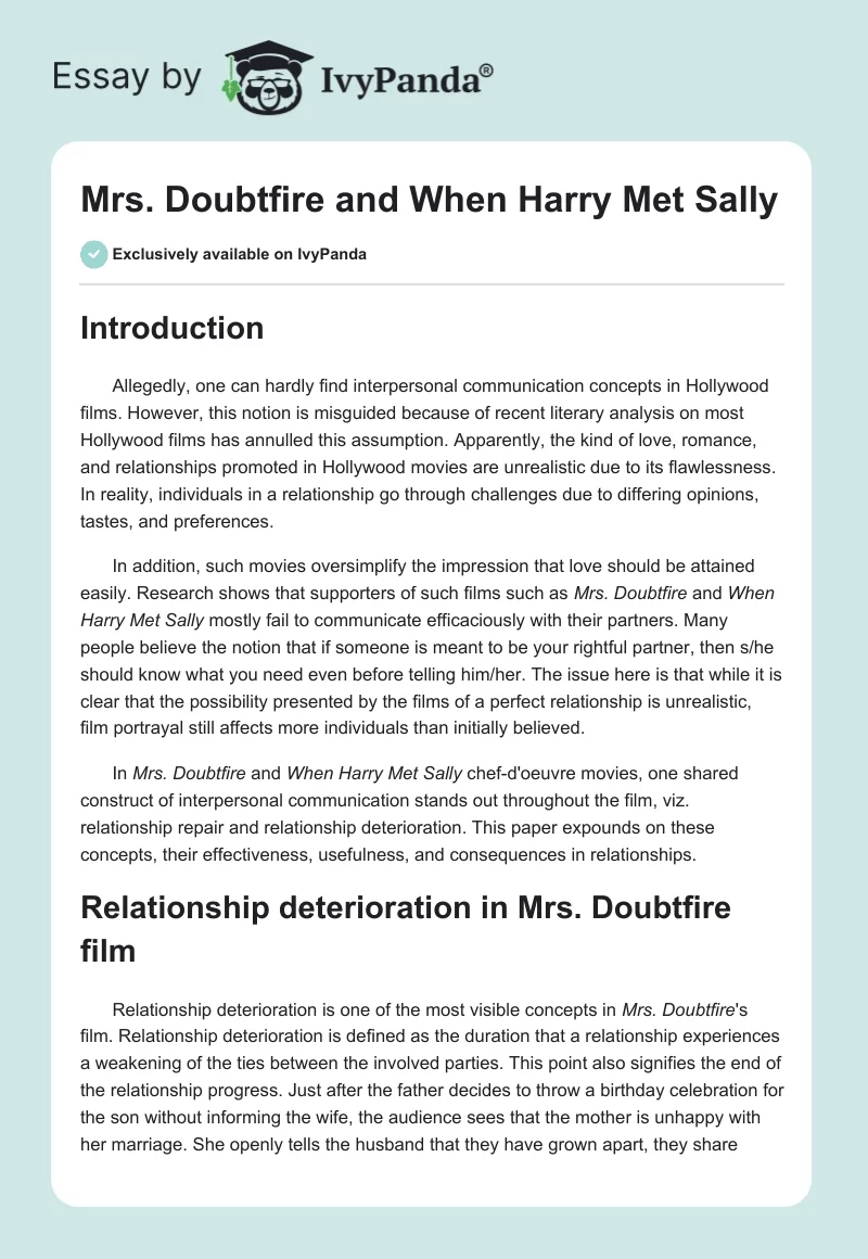 "Mrs. Doubtfire" and "When Harry Met Sally". Page 1