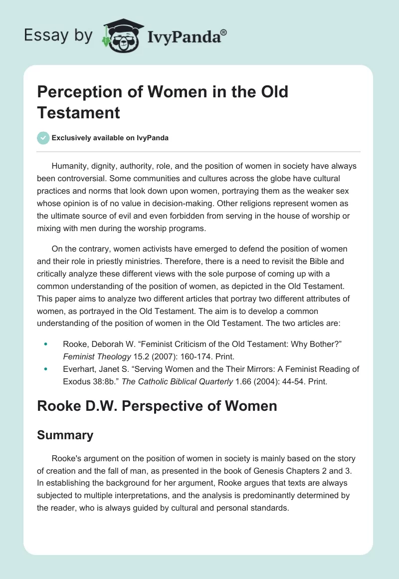 Perception of Women in the Old Testament. Page 1