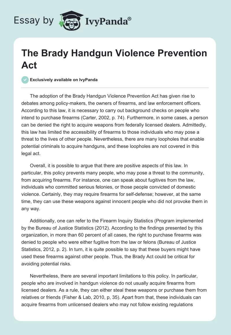 The Brady Handgun Violence Prevention Act. Page 1