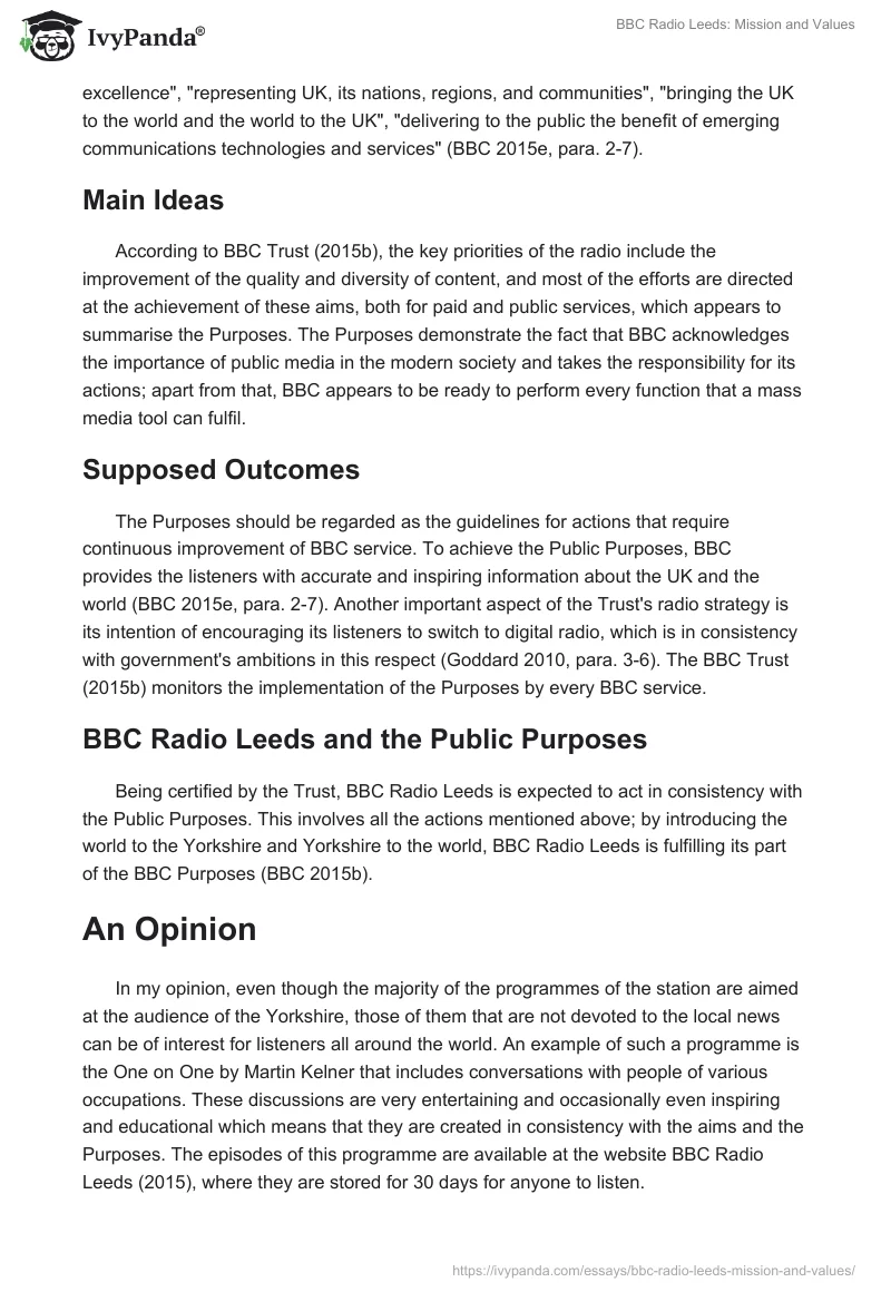 BBC Radio Leeds: Mission and Values. Page 2