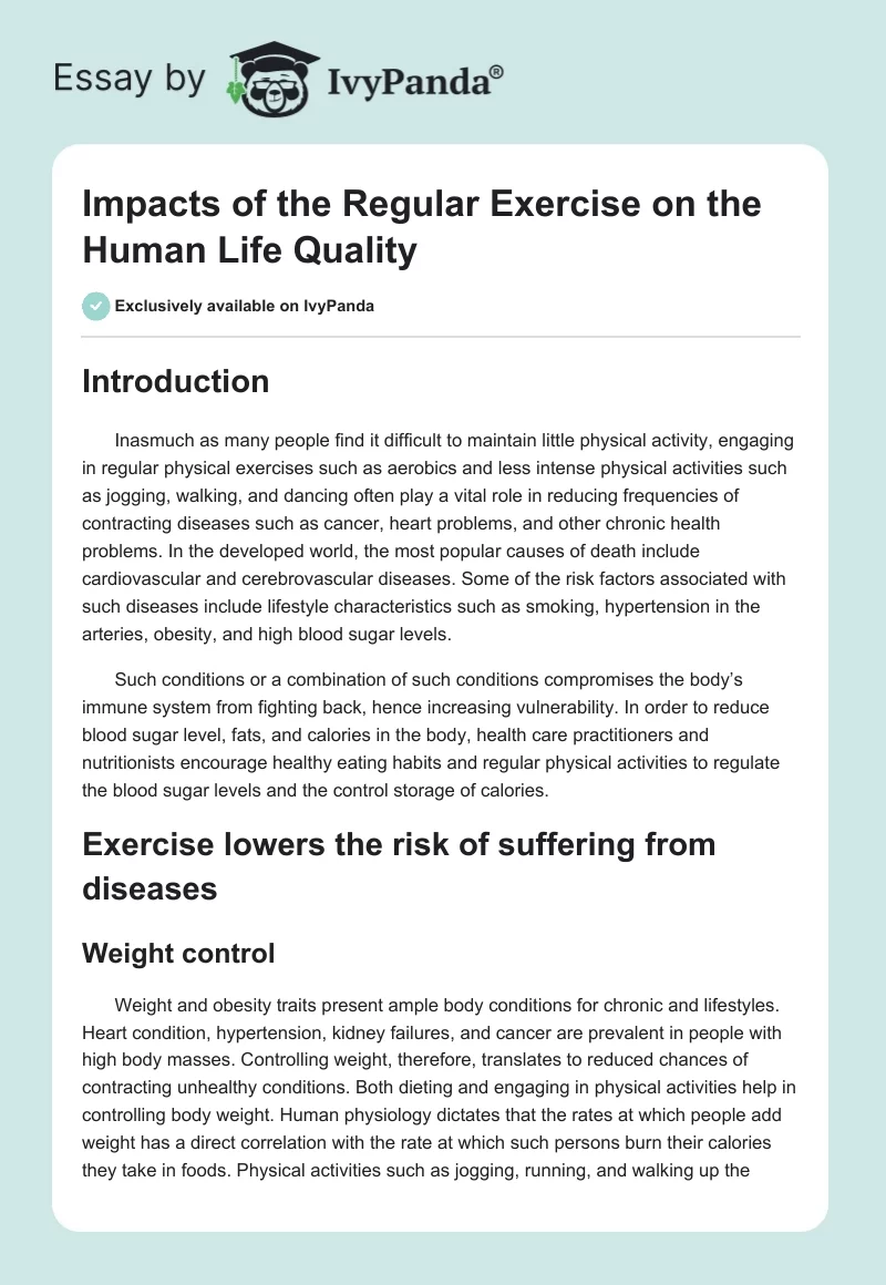 Impacts of the Regular Exercise on the Human Life Quality. Page 1