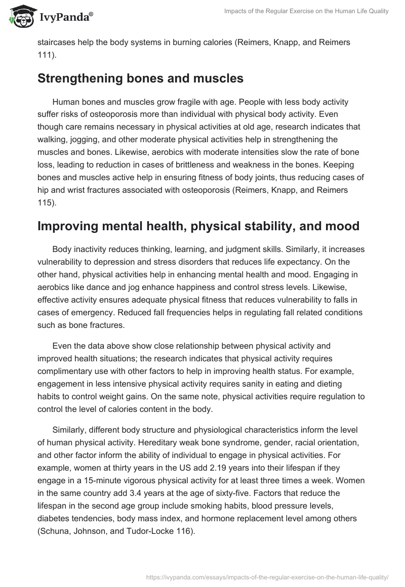 Impacts of the Regular Exercise on the Human Life Quality. Page 2