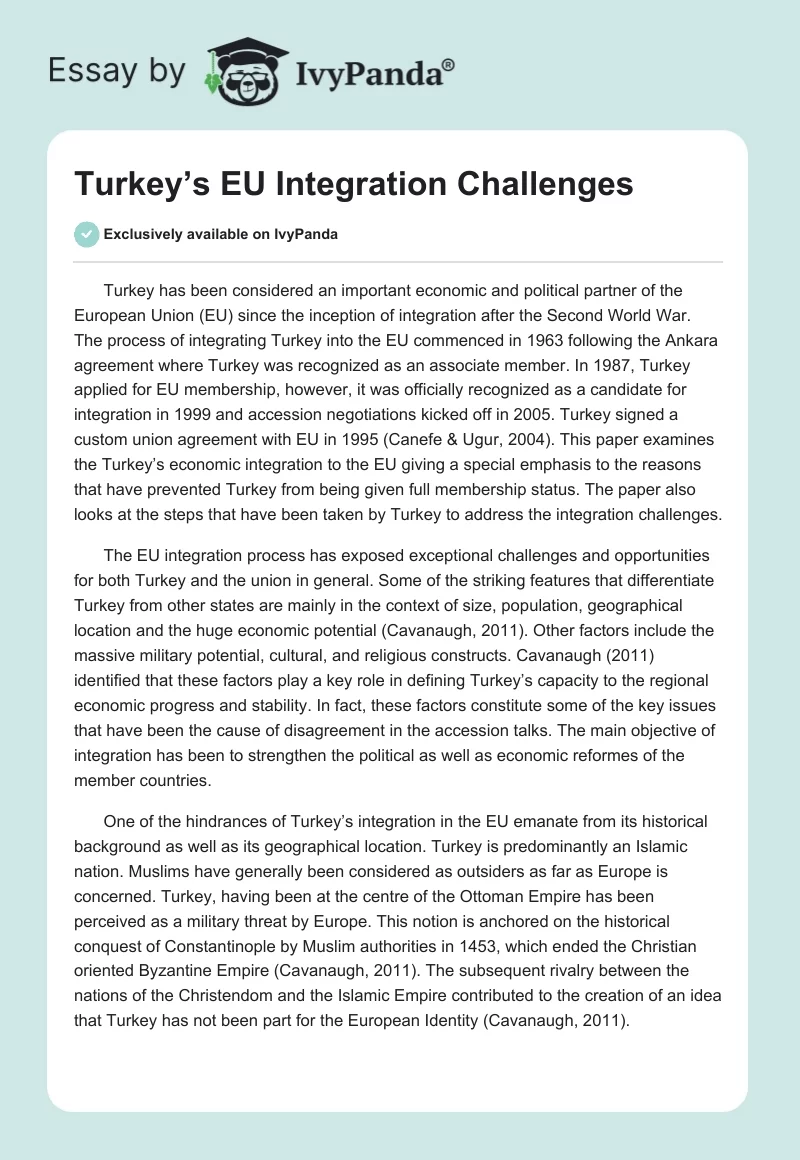 Turkey’s EU Integration Challenges. Page 1