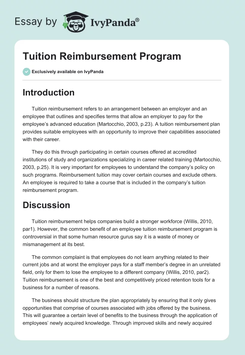 Tuition Reimbursement Program. Page 1