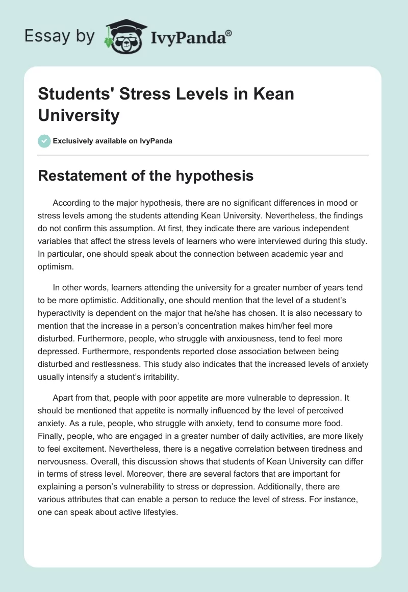 Students' Stress Levels in Kean University. Page 1