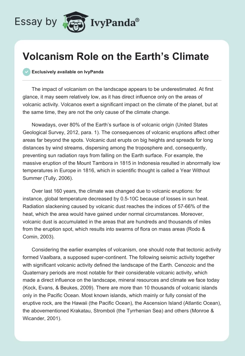 Volcanism Role on the Earth’s Climate. Page 1