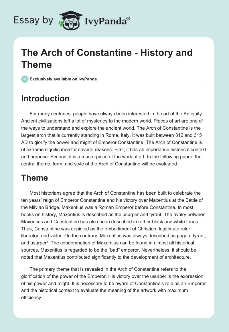 The Arch of Constantine - History and Theme. Page 1