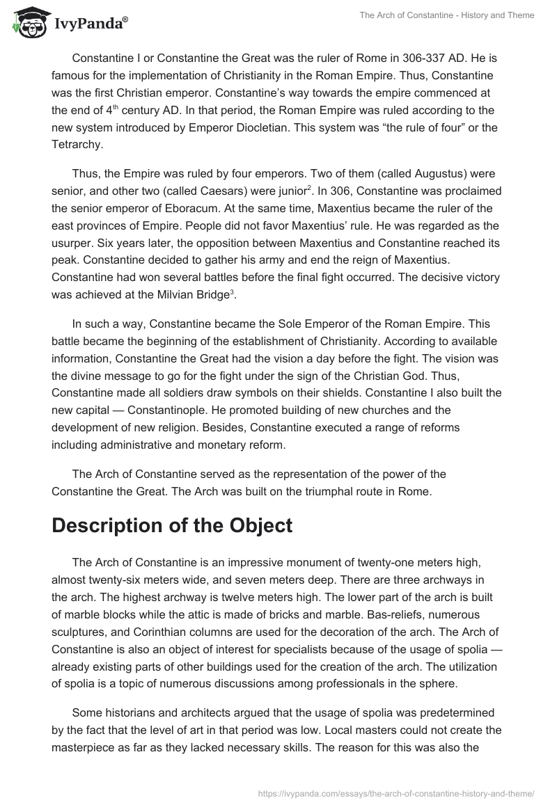 The Arch of Constantine - History and Theme. Page 2