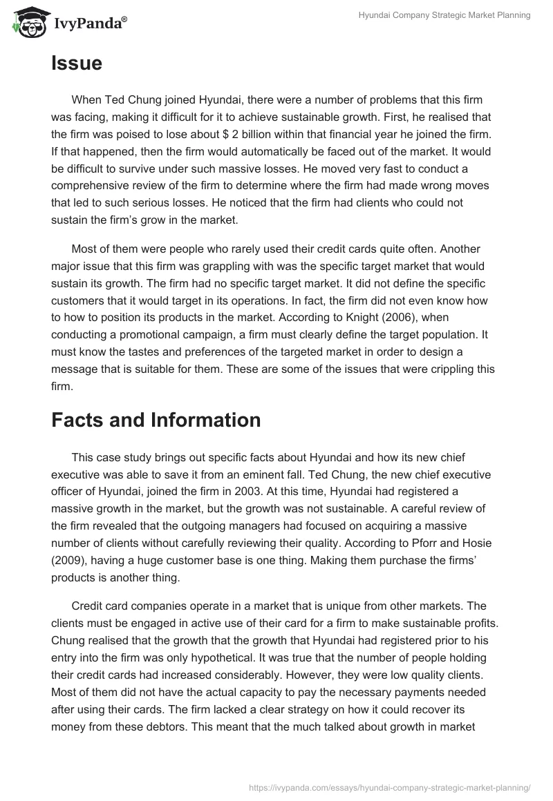 Hyundai Company Strategic Market Planning. Page 2