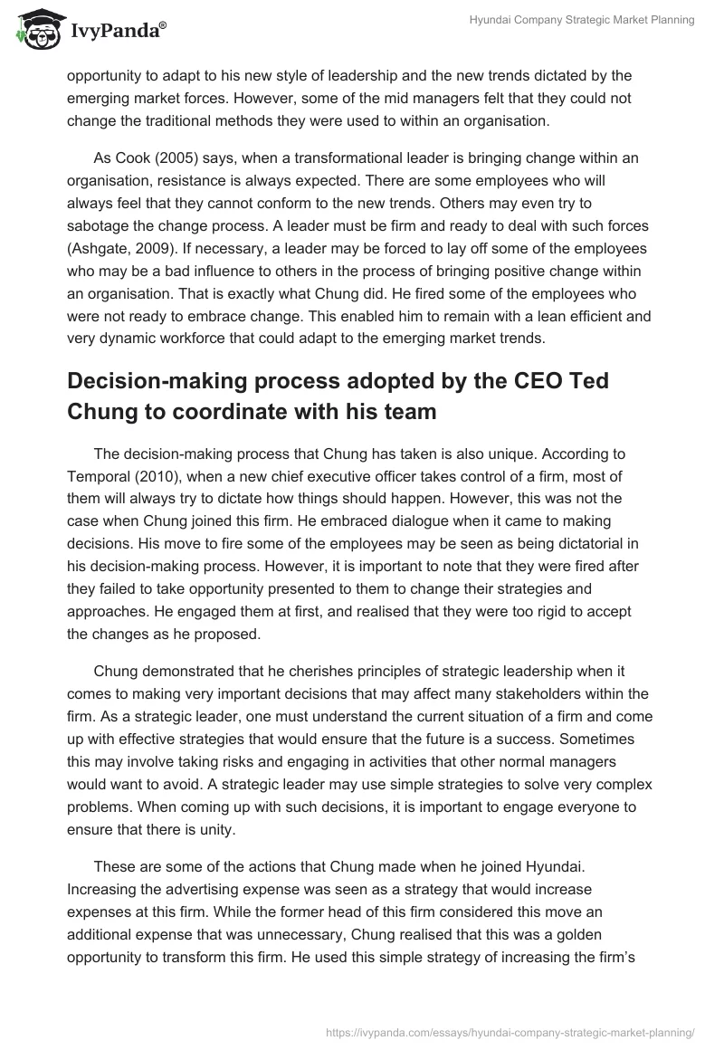 Hyundai Company Strategic Market Planning. Page 5