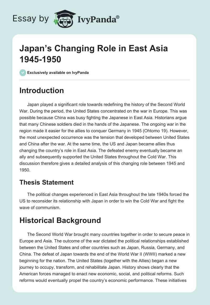 Japan’s Changing Role in East Asia 1945-1950. Page 1