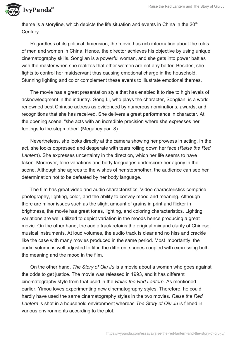 "Raise the Red Lantern" and "The Story of Qiu Ju". Page 3