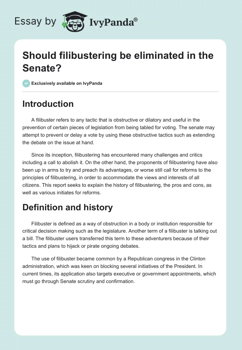 Should filibustering be eliminated in the Senate?. Page 1