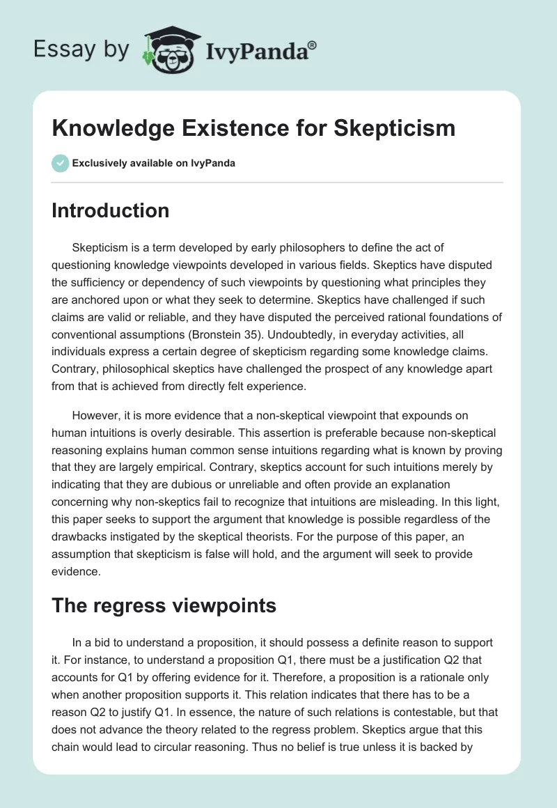 Knowledge Existence for Skepticism. Page 1