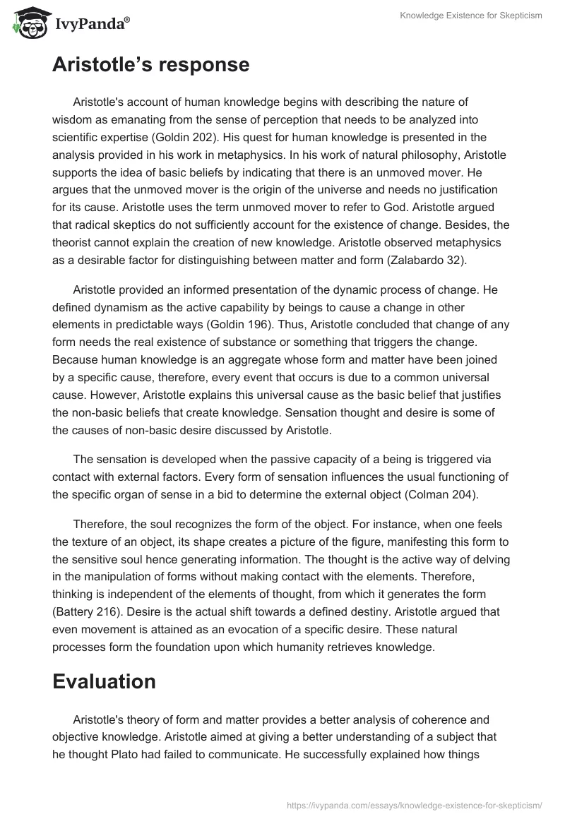 Knowledge Existence for Skepticism. Page 3