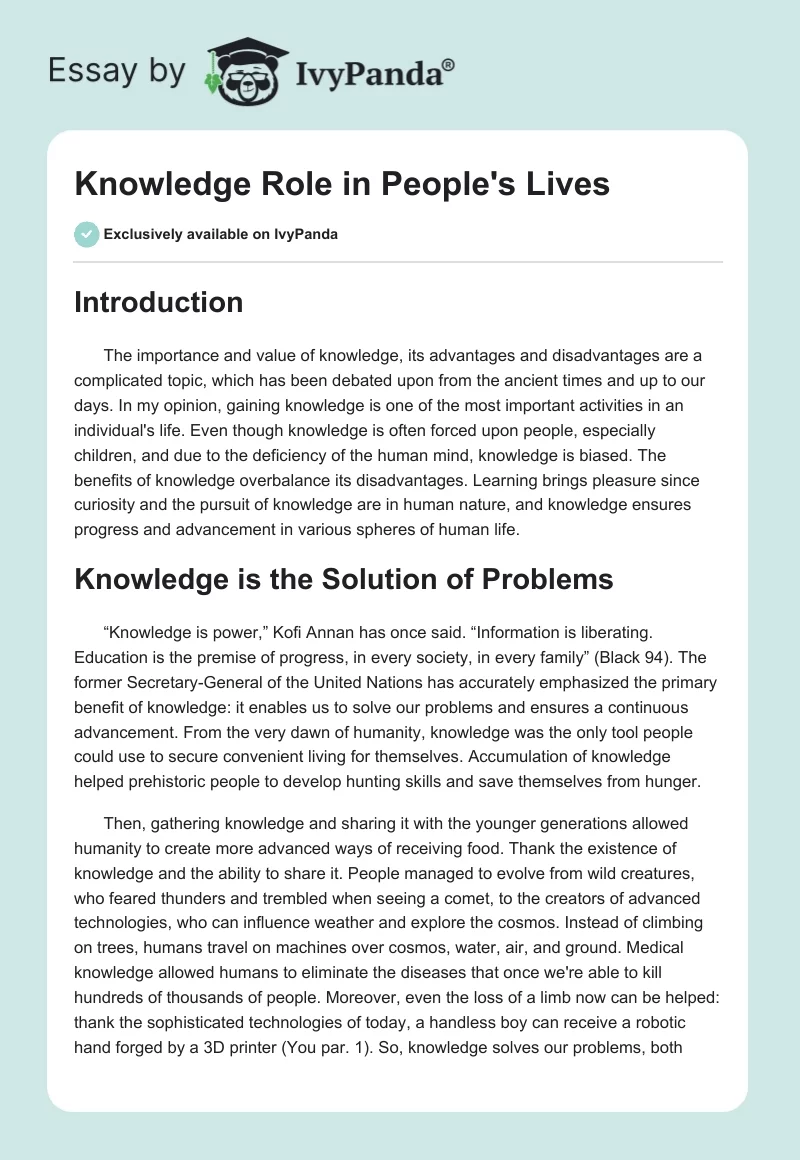 Knowledge Role in People's Lives. Page 1