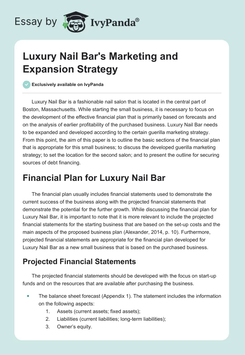 Luxury Nail Bar's Marketing and Expansion Strategy. Page 1