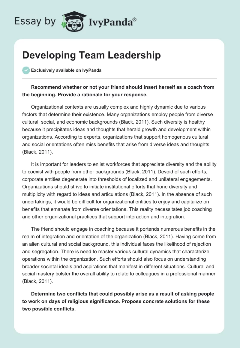 Developing Team Leadership. Page 1