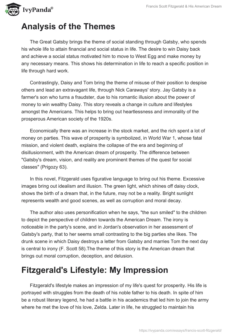 Francis Scott Fitzgerald & His American Dream. Page 4