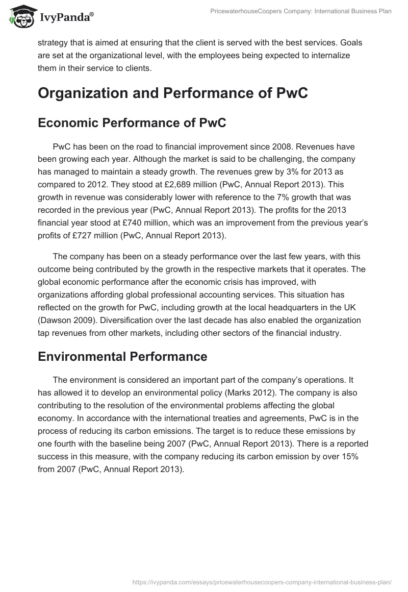 PricewaterhouseCoopers Company: International Business Plan. Page 4