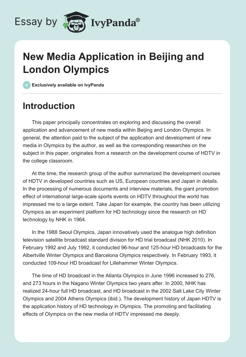 New Media Application in Beijing and London Olympics. Page 1