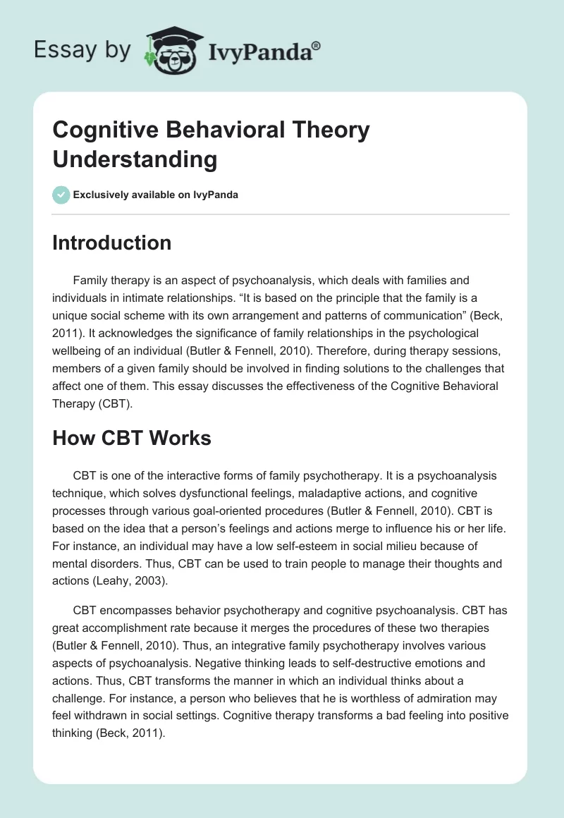 Cognitive Behavioral Theory Understanding. Page 1