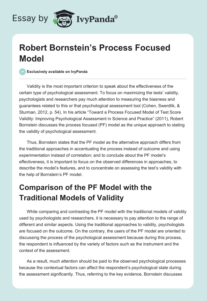 Robert Bornstein’s Process Focused Model. Page 1