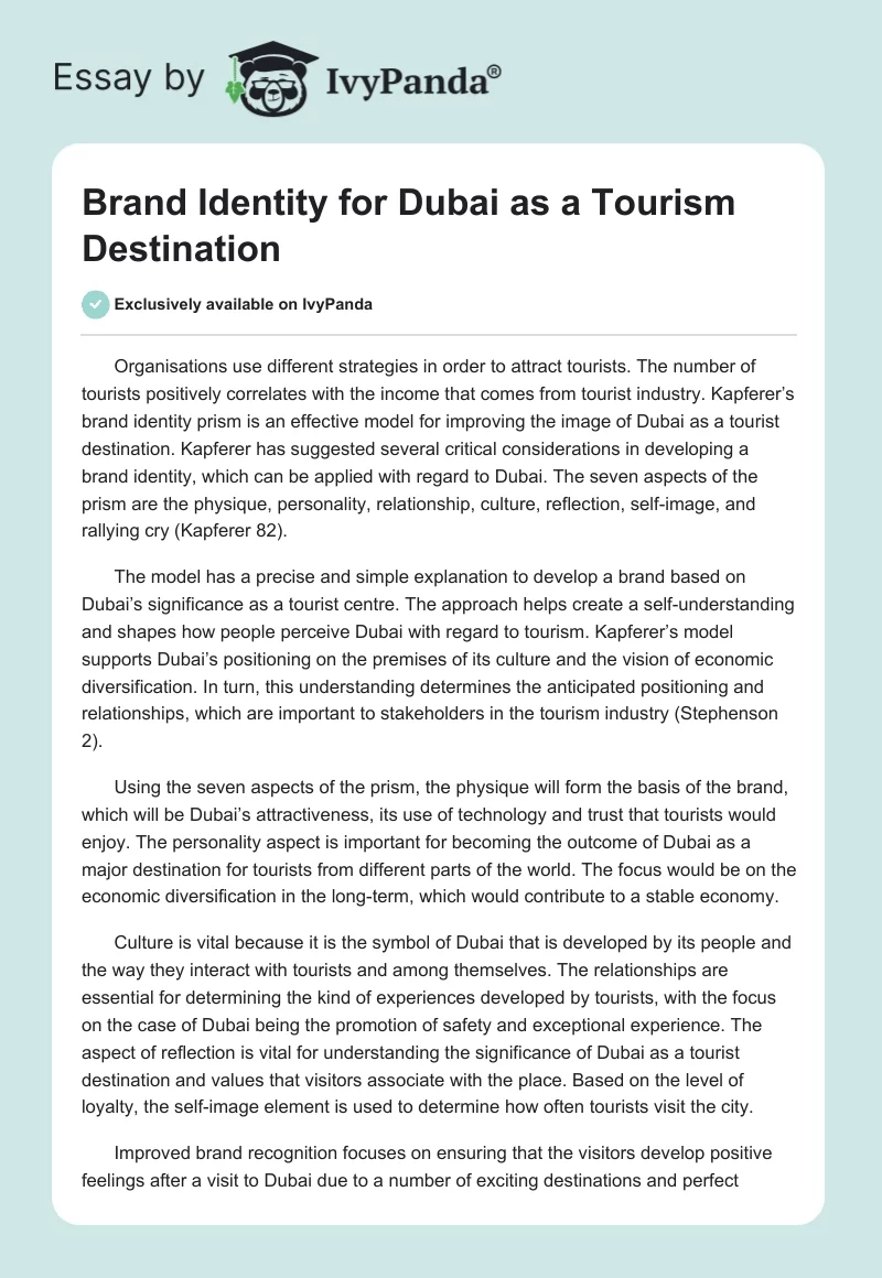 Brand Identity for Dubai as a Tourism Destination. Page 1
