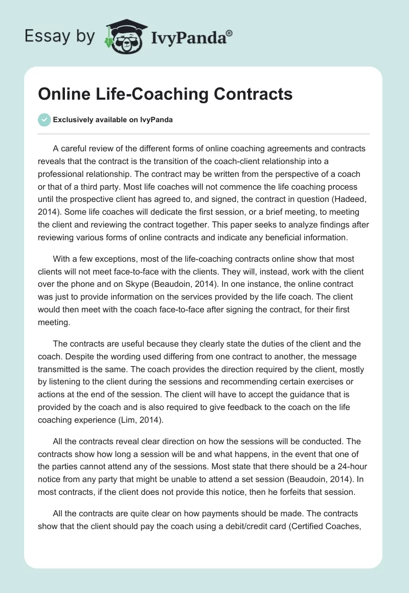 Online Life-Coaching Contracts. Page 1