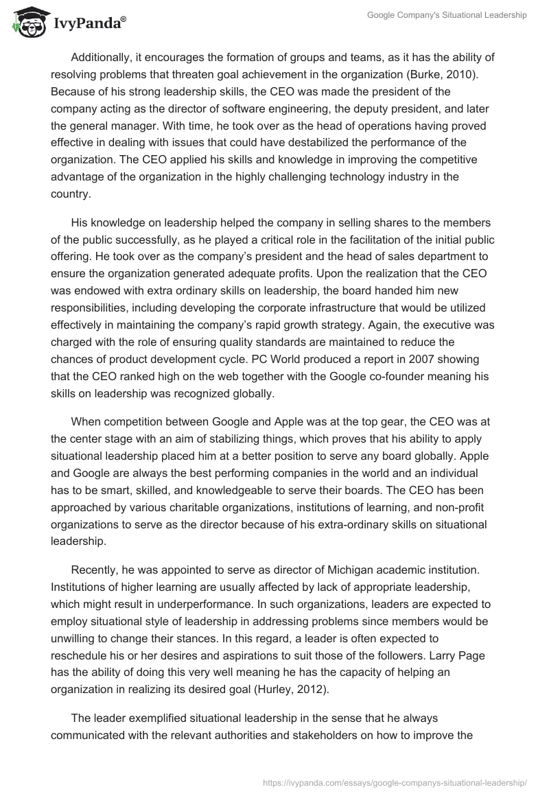Google Company's Situational Leadership. Page 2