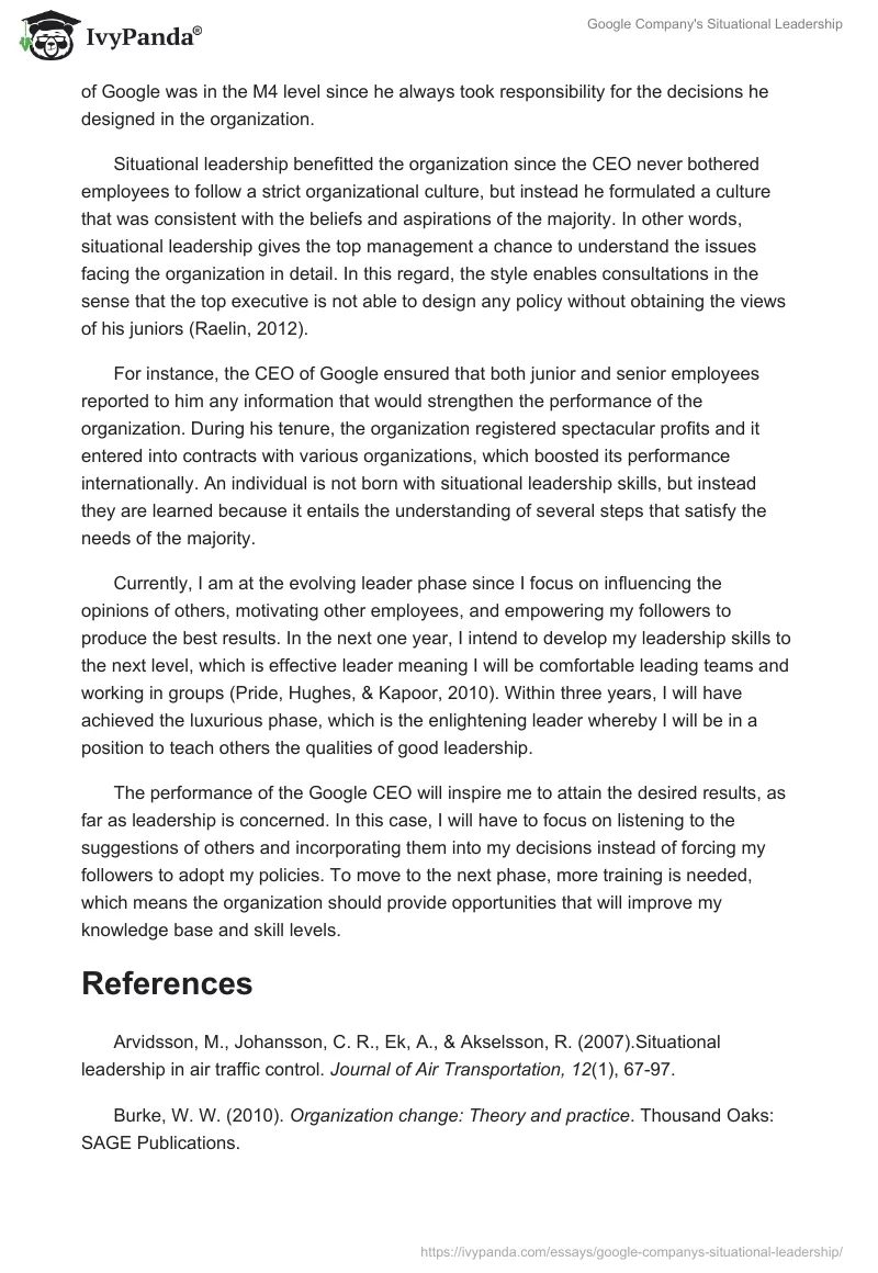 Google Company's Situational Leadership. Page 4