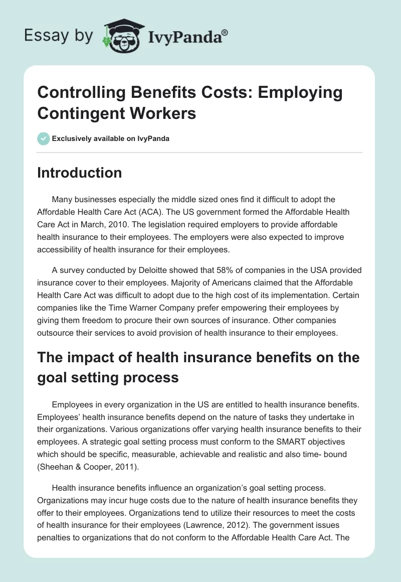 Controlling Benefits Costs: Employing Contingent Workers. Page 1